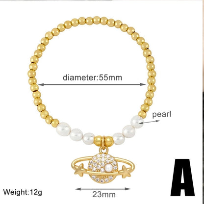 Minimalist Star Planet Copper Inlay Zircon 18k Gold Plated Bracelets