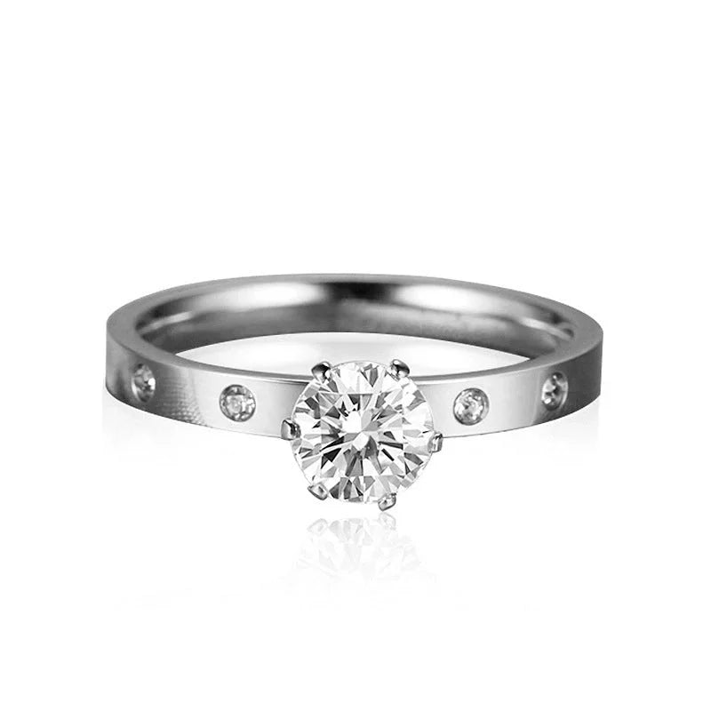 Minimalist Solid Color Titanium Steel Inlay Rhinestones Rings 1 Piece