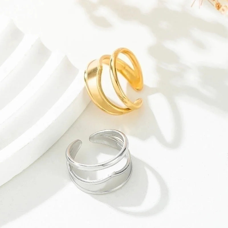 304 Stainless Steel 18K Gold Plated Minimalist Classic Style Asymmetrical Plating Solid Color Rings