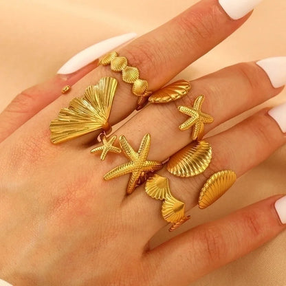 Modern Style Classic Style Leaf Starfish Shell 304 Stainless Steel Plating Open Rings