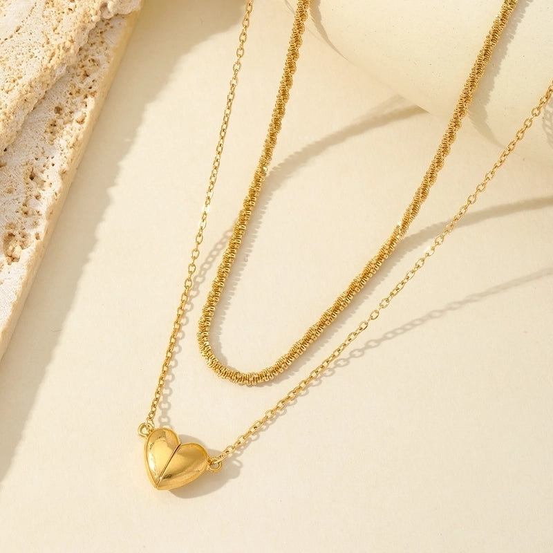Casual Romantic Heart Shape 304 Stainless Steel 18K Gold Plated Double Layer Necklaces
