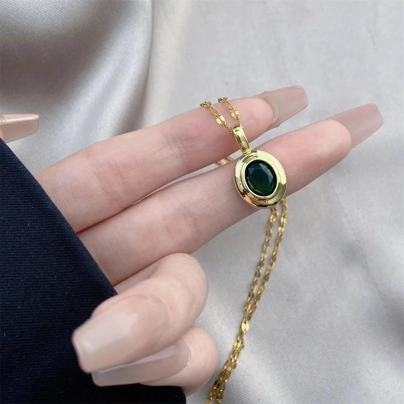 Vintage Style Geometric Stainless Steel Plating Inlay Zircon Pendant Necklace