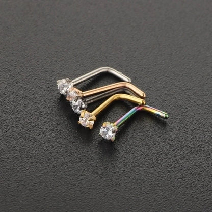 Minimalist Solid Color Stainless Steel Inlay Zircon Nose Studs 1 Piece