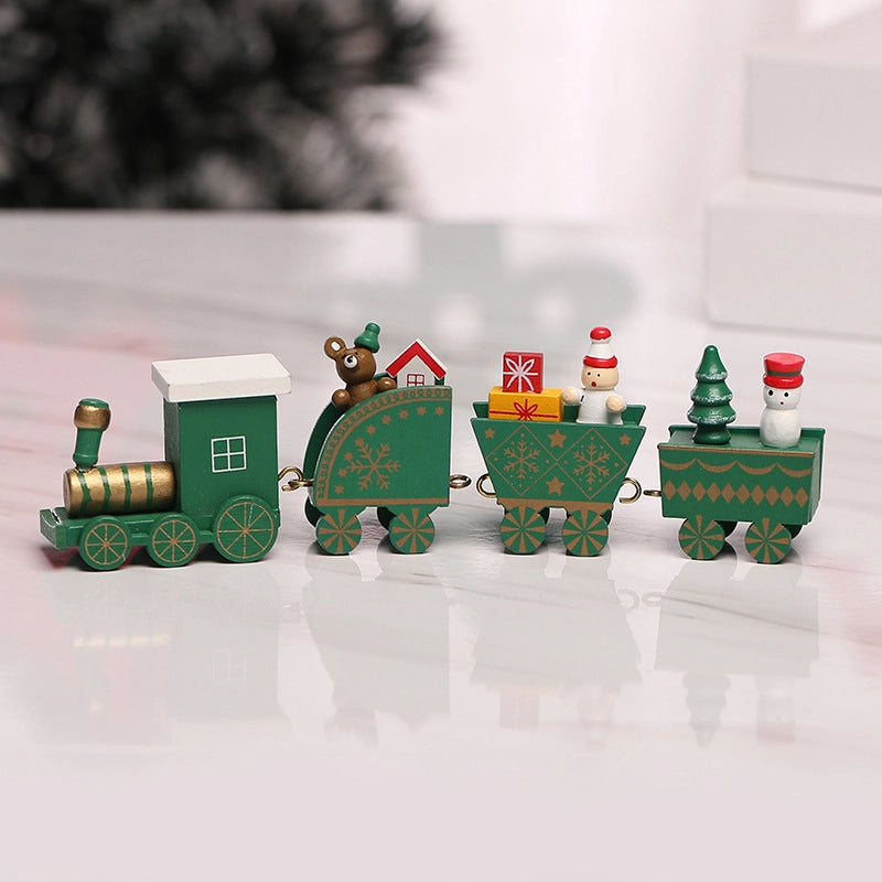 Christmas Cute Pastoral Christmas Tree Train Snowman Wood Indoor Party Festival Ornaments