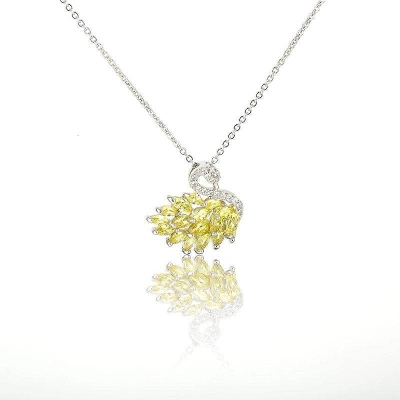 Sweet Minimalist Swan Copper White Gold Plated Zircon Pendant Necklace In Bulk