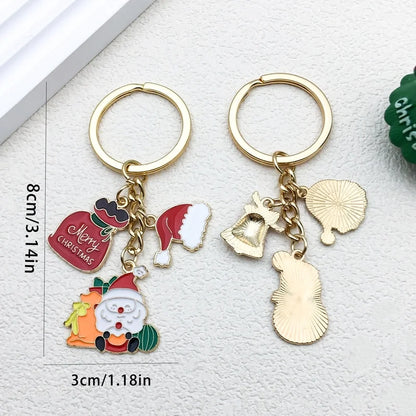 Cute Christmas Tree Santa Claus Snowman Zinc Alloy Enamel Christmas Bag Pendant Keychain