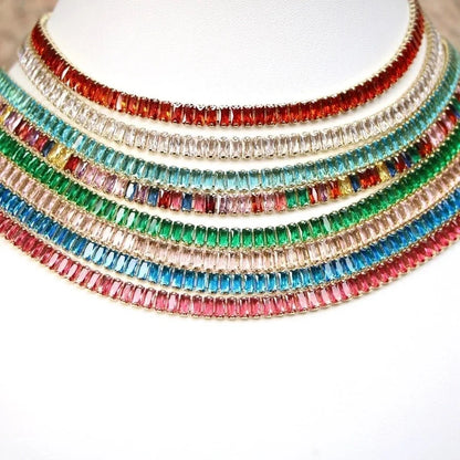 New White Color Zircon Crystal Inlaid Copper Necklace Jewelry Adjustable