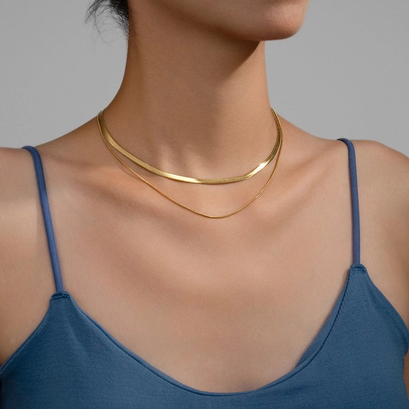 Double-Layer Choker Titanium Steel Necklace Three-Layer Blade Chain Snake Bones Chain Stainless Steel Jewelry Summer Non-Fading Female