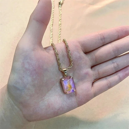 Casual Elegant Minimalist Rectangle 304 Stainless Steel Copper Plating Inlay K Gold Plated Glass Pendant Necklace