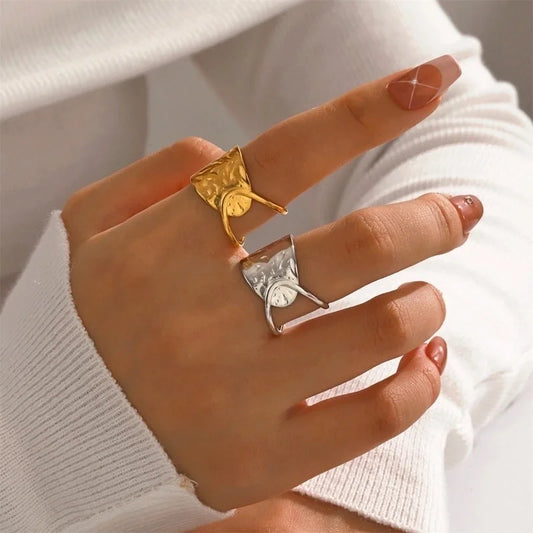 IG Style Lines 304 Stainless Steel 18K Gold Plated Open Rings