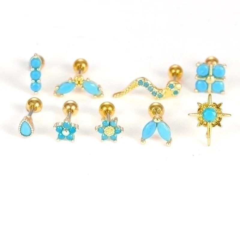 1 Piece Minimalist Geometric Flower Snake Plating Inlay Stainless Steel Rhinestones Earrings