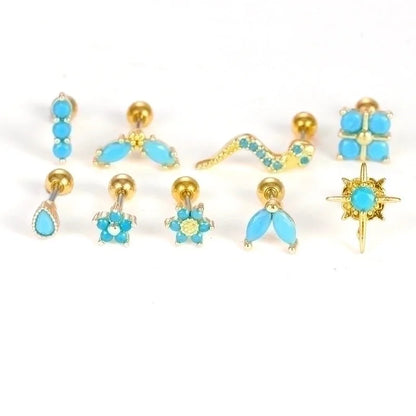 1 Piece Minimalist Geometric Flower Snake Plating Inlay Stainless Steel Rhinestones Earrings