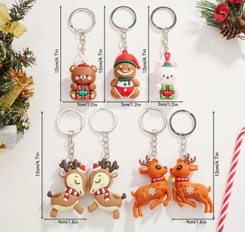 Cute Bear Snowman Elk Metal Christmas Unisex Keychain