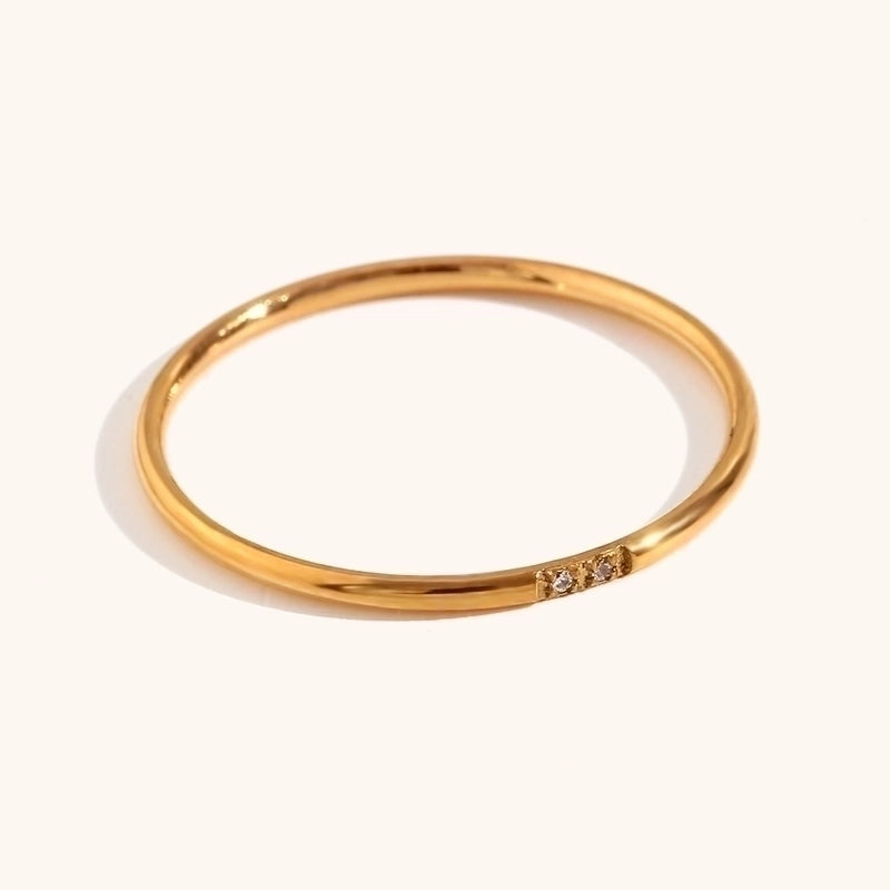 Basic Minimalist Classic Style Solid Color 304 Stainless Steel Rhinestones 18K Gold Plated Plating Inlay Rings
