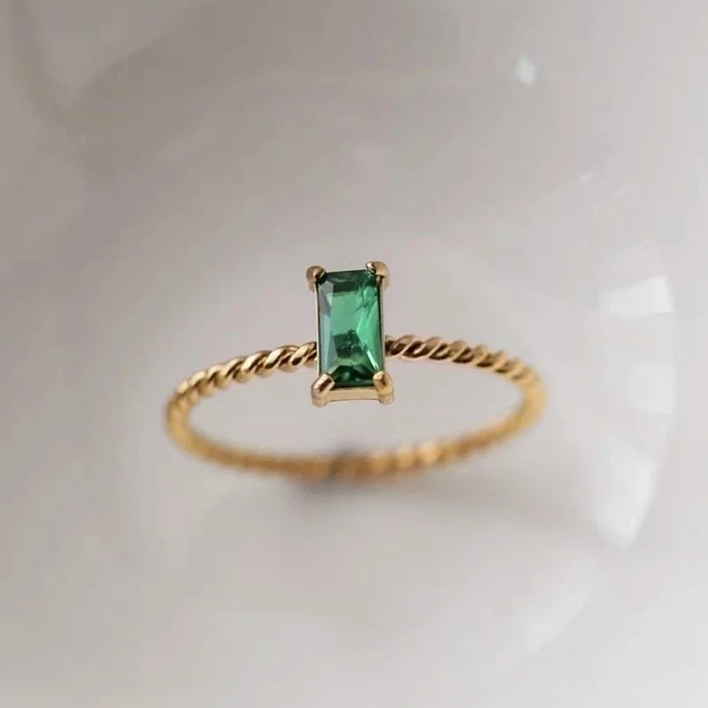 Minimalist Geometric Titanium Steel Inlay Zircon Rings 1 Piece