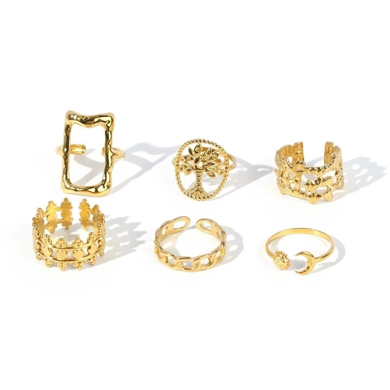 Retro Life Tree Solid Color Rectangle 304 Stainless Steel Open Rings