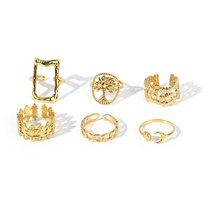 Retro Life Tree Solid Color Rectangle 304 Stainless Steel Open Rings