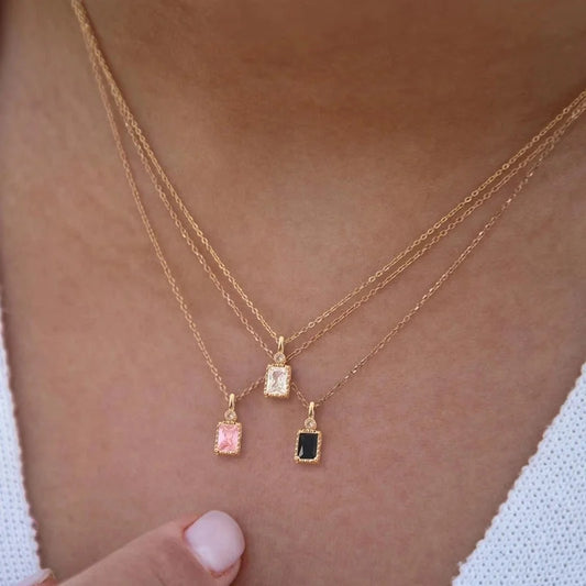 Elegant Minimalist Classic Style Rectangle 201 Stainless Steel Artificial Crystal Artificial Crystal Inlay Pendant Necklace