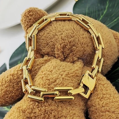 304 Stainless Steel 18K Gold Plated Lady Plating Square Bracelets Necklace