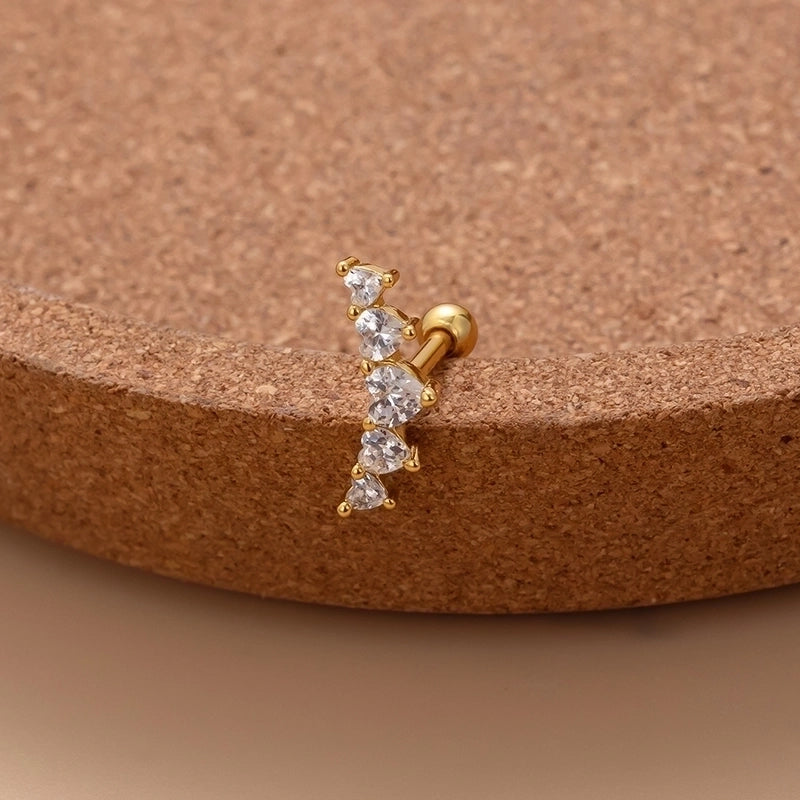 1 Piece Ear Cartilage Rings & Studs Sweet Water Droplets Heart Shape Copper Plating Inlay Zircon