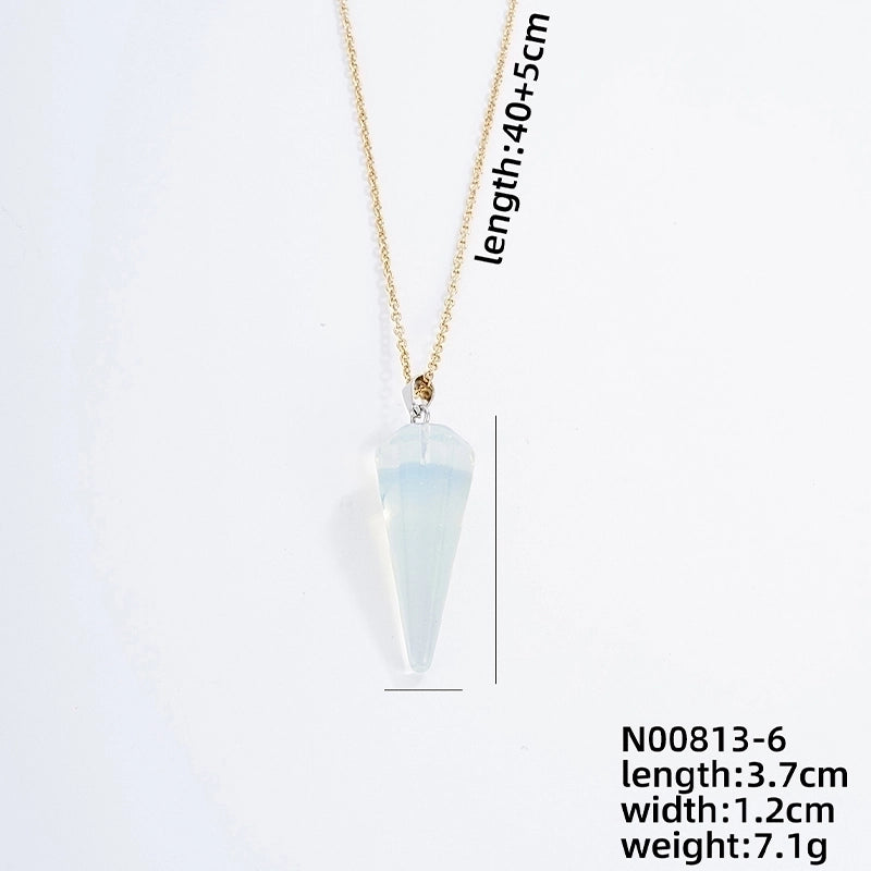 Ig Style Handmade Minimalist Geometric Stainless Steel Natural Stone Pendant Necklace