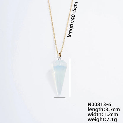 Ig Style Handmade Minimalist Geometric Stainless Steel Natural Stone Pendant Necklace