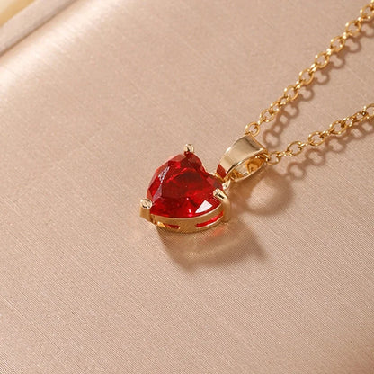 2 Pieces Elegant Minimalist Heart Shape 304 Stainless Steel Copper Plating Inlay Gold Plated Zircon Pendant Necklace