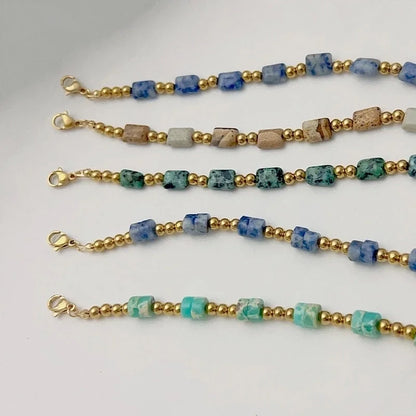 Bohemian Geometric Stainless Steel Inlay Natural Stone Bracelets