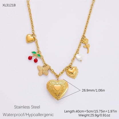 IG Style Sweet Heart Shape Flower Butterfly 304 Stainless Steel 18K Gold Plated Pearl Bracelets Necklace
