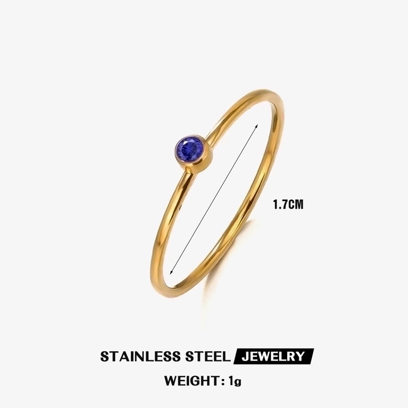 304 Stainless Steel 18K Gold Plated Minimalist Plating Inlay Round Rhinestones Birthstone Rings