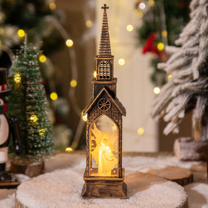 2 Pieces Christmas Decoration Church Style Light Emitting Cartoon Ornaments Atmosphere Night Light Plastic Candle Light Ornaments