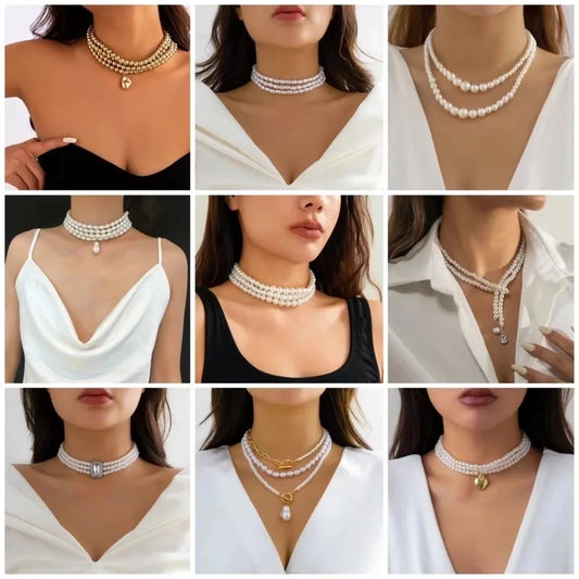 Elegant Geometric Artificial Pearl Women\'s Layered Necklaces