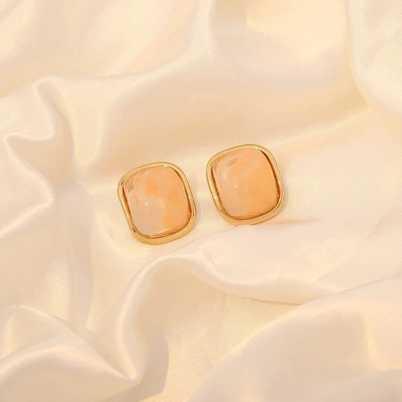 1 Pair Cute Sweet Commute Square Plating Inlay 304 Stainless Steel Acrylic 18K Gold Plated Ear Studs
