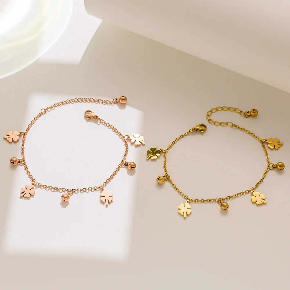 Women Clover Geometric Titanium Steel 18K Gold Plated Bracelets