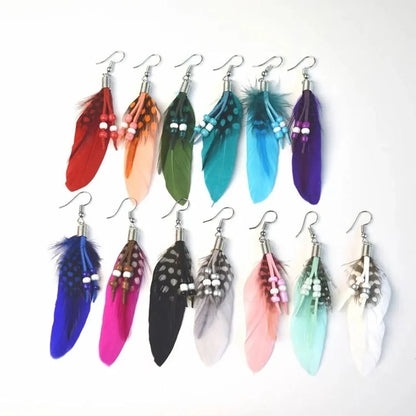 3 Pieces Explosions Long Tassel Feather Earrings Bohemian Ethnic Style Retro Earrings