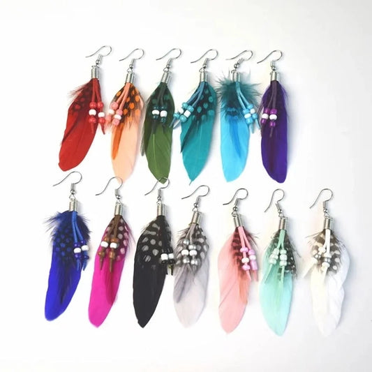 3 Pieces Explosions Long Tassel Feather Earrings Bohemian Ethnic Style Retro Earrings