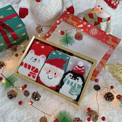 Christmas Cute Minimalist Women's Christmas Tree Santa Claus Elk Polyester Coral Fleece Crew Socks 1 Set