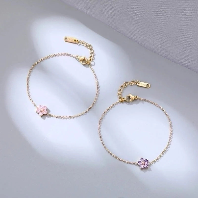 Sweet Flower 304 Stainless Steel Gold Plated Zircon Bracelets In Bulk