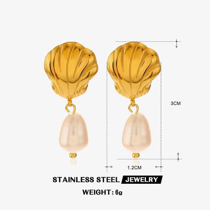 Casual Beach Starfish Shell 304 Stainless Steel Artificial Pearls Zircon 18K Gold Plated Polishing Inlay Rings Earrings