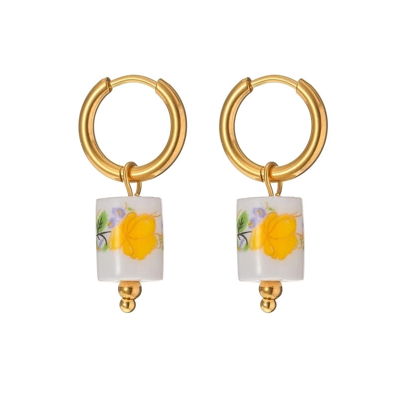 1 Pair Chinoiserie Vintage Style Flower 304 Stainless Steel 18K Gold Plated Drop Earrings