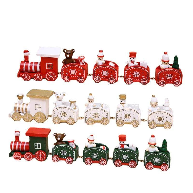 Christmas Wooden Train For Children Kindergarten Christmas Holiday Gift Window Display