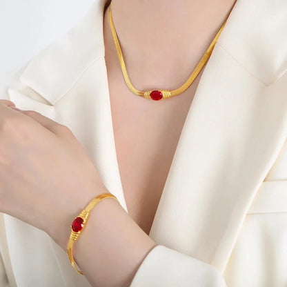 Elegant Luxurious Geometric Titanium Steel 18K Gold Plated Plating Bracelets Necklace