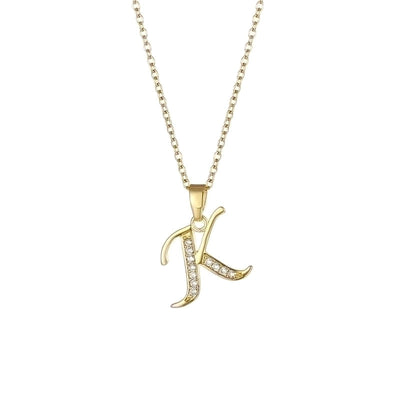 Stainless Steel Titanium Steel 18K Gold Plated Fashion Plating Inlay Letter Zircon Pendant Necklace