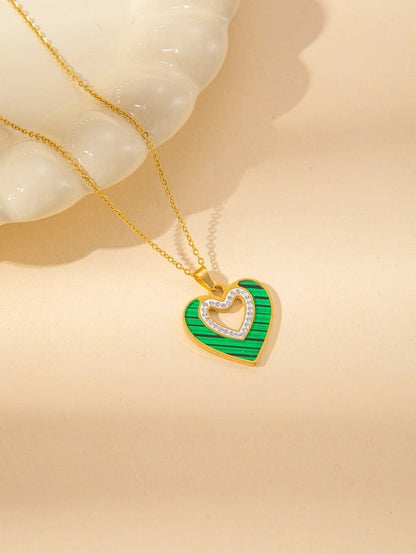 IG Style Minimalist Heart Shape Titanium Steel Shell Zircon Inlay Earrings Necklace