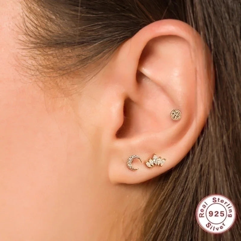 1 Piece Ear Cartilage Rings & Studs Minimalist Geometric 925 Sterling Silver Plating Inlay Zircon