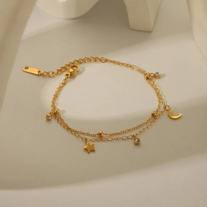 Minimalist Classic Style Four Leaf Clover Star Moon 304 Stainless Steel Cable Chain Bracelets In Bulk