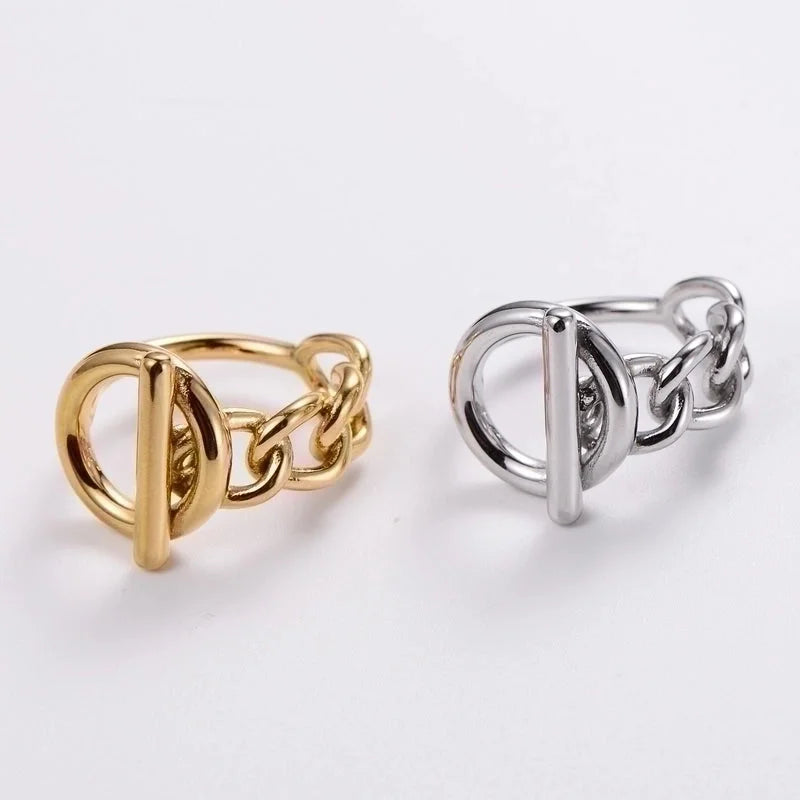 304 Stainless Steel 18K Gold Plated Minimalist Plating Chains Print No Inlaid Rings