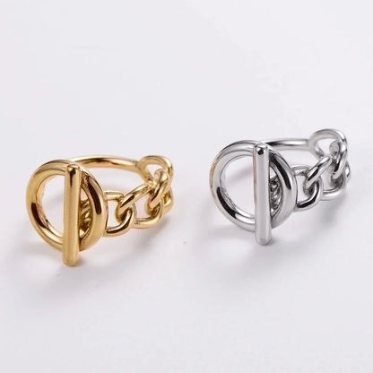 304 Stainless Steel 18K Gold Plated Minimalist Plating Chains Print No Inlaid Rings