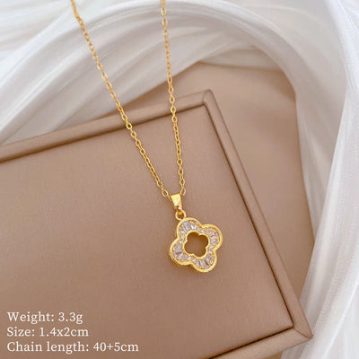 Minimalist Geometric Titanium Steel Diamond Inlay Necklaces