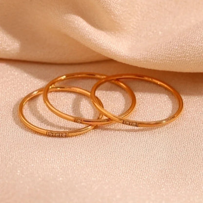 Basic Minimalist Classic Style Solid Color 304 Stainless Steel Rhinestones 18K Gold Plated Plating Inlay Rings